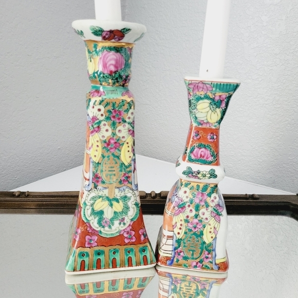 Vintage Yin Lin Art & Treasure of China set  2 candle holders.Asian/Multicolored - Picture 9 of 9